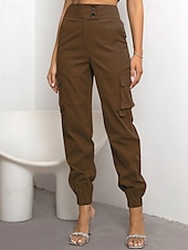 levne dámské cargo kalhoty-Dámské Kargo kalhoty Běžec Kalhoty Módní Šik ven Plná délka Přírodní Jednobarevné Kapsy Pohodlné Lehce elastické Sporty a outdoor Denní nošení Tmavěhnědá Tmavě červená Černá Armádní zelená Léto Jaro