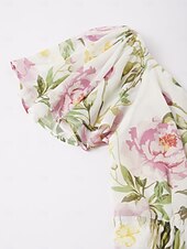 baratos Vestidos Florais Elegantes-Feminino Vestido de chiffon Vestido Longo Amarelo Verão Decote Princesa Elegante Férias Moda S M L