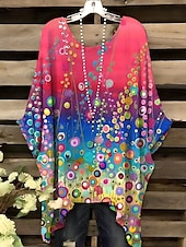 tanie Damskie topy sztuki i designu-Damskie Bluzka Graficzny Geometryczny Elegancja Zabytkowe Codzienny Krótki rękaw Rękaw nietoperz Półgolf Zwykłe topy Codzienny Święto Ubrania wakacyjne Żółty Rumiany róż Czerwony Niebieski Lato Wiosna