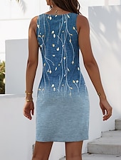 abordables Robe Fleurie-Femmes Mini Robe Robe fourreau Robe Portefeuille Robe d&#039;été Occasionnel Quotidien Mince Graphique Sans manches Col en V Bleu Violet Vert Été Printemps