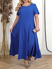 economico Vestiti-Per donna Taglie Forti Abito Semi-Formale Colore Puro Girocollo Mezza Manica Estate Primavera Elegante Abito Midi Formale Feste Vestito