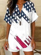 billige Uavhengighetsdag Topp-Kvinnepatriotisk Bluse Ombre Grafisk flagg Elegant Vintage Tropisk kortermet V-hals hakket hals vanlige topper daglig ferie hvit rød marineblå himmelblå