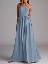 economico Abiti da damigella-Abito da damigella d&#039;onore a trapezio, senza maniche, elegante, in chiffon con pieghe e spacco frontale, lunghezza al pavimento, 2025