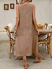preiswerte Weißes Kleid-Damen Maxikleid A Linie Kleid Sommerkleid Lässig Täglich Normale Passform Einfach Ärmellos Rundhalsausschnitt Wein Blau Braun Grün Sommer