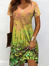cheap Floral Dress-Women&#039;s Mini Dress T Shirt Dress Tee Dress Sundress A Line Dress Vacation Casual Beach Beach Regular Fit Ombre Floral Graphic Short Sleeve V Neck Yellow Red Blue Purple Summer