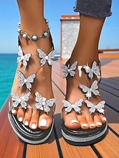 Dámské sandály s motýlím klínkem a zdobené kamínky - třpytivé boty na platformě pro noční život a klubové akce levne Noční párty-Dámské sandály s motýlím klínkem a zdobené kamínky - třpytivé boty na platformě pro noční život a klubové akce