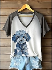 abordables T-shirt Animaux-Femmes Chemise en coton Animal Chien ancien Tropical Élégant Sans manches Manche Courte Col en V Hauts Réguliers Quotidien Sortir Tenues mignonnes Imprimé Noir Rose Claire Bleu Vert Gris Clair Ét