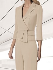 cheap Mom&#039;s Pant Suits-Women&#039;s Suits Top Mother of the Bride Elegant V Neck 3/4 Length Sleeve Included with Buttons