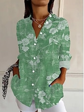 cheap Floral Tops-Women&#039;s Shirt Floral Graphic Abstract Vintage Tropical Daily Long Sleeve Shirt Collar Regular Tops Work Daily Holiday Buttons Print Red Blue Orange Green Summer Spring