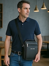 economico Borselli da uomo-Borsa a tracolla da uomo in similpelle marrone e nera con più scomparti con cerniera per viaggi di lavoro e uso quotidiano in ufficio