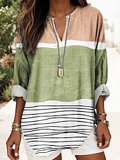 preiswerte Damen Streifen- und geometrische Oberteile-Damen Sommeroberteile Grafik Geometrisch Täglich Lässig Langarm V Ausschnitt Normale Oberteile Täglich Druck Grün Khaki Sommer Frühling