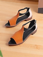 billiga Avslappnade sandaler-orange/svarta sandaler med öppen tå för kvinnor – retro platta slingbacks för sommarpromenader, helgmarknader och stadsträdgårdar