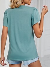 ieftine tricou simplu-Pentru femei Tricou Simplu Modă Stilat Clasic Manșon scurt În V Topuri obișnuite Zilnic Sfârșit de săptămână Peteci Verde Deschis Albastru piscină Trifoi Gri Vară Primăvară