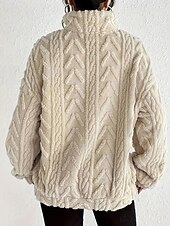 billiga hoodie jacka-Dam Tröja Mode Ensfärgat Tjock Huva Stickat Långärmad Vanliga toppar Sticka Utomhus Dagligen Helgdag Aprikos Höst Vinter