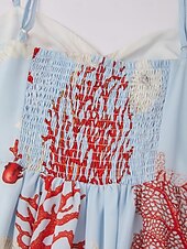preiswerte Blumenkleider-rotes Urlaubs-Camisolekleid mit Meeresmotiv