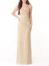 baratos Vestidos para Madrinhas-Vestido de dama de honra em corte A, decote em V / alças finas, sem mangas, elegante, longo, charmeuse com fenda frontal / franzido 2025