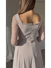 preiswerte Sekt-Meerjungfrau/Trompete Abendkleid Galakleid mit abnehmbarem Überrock formelles Kleid Stretch-Crêpe Hochzeit bodenlang Langarm quadratischer Ausschnitt Spitze mit Falten Perlen Pailletten Spitze 2025
