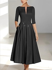 preiswerte Cocktailkleider-A-Linie Cocktailkleider Elegantes Kleid Formelle Hochzeitsgast Knöchellang Kurze Ärmeln Illusion-Ausschnitt Tasche Satin mit Schleife(n)