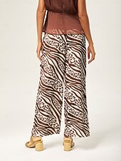 cheap Pants-Elastic Waist Animal Print Wide-Leg Pants