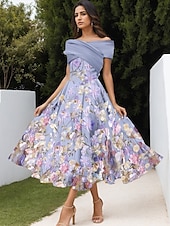 preiswerte Cocktailkleider-A-Linie Cocktailkleider Elegant Kleid Formell Hochzeit Tee-Länge Ärmellos Hemdkragen Satin mit Falten Gerafft Stickerei 2025