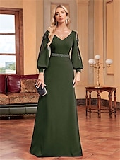 abordables VERT-Ligne A Robes de Quinceanera Élégant Robe Formel Mariage Longueur au sol manche longue Col en V Satin avec Perlage 2025