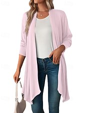 abordables Cardigans et vêtements d&#039;extérieur-Femmes Pull Cardigan Vacances Mode Quotidien Couleur Unie Côtelé Ouvert devant Tricoté manche longue Hauts Longs Tricoter Fête Sortir Week-end Noir Blanche Automne Hiver