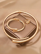 economico Collana da donna-Set di collana, bracciale e anello in argento e oro da donna, gioielli dal design semplice e aperto per donne alla moda, adatti per feste, ufficio e look quotidiani eleganti.