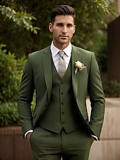 abordables Costumes de mariage-Pour des hommes Mariage Costumes Vert Véronèse Fête Formel Couleur Unie Coupe Standard 3 pièces Simple Boutonnage Deux Boutons