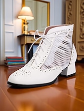 abordables années 1930-Bottes Oxford blanches en maille édouardienne pour femmes des années 1910 - Chaussures de danse à lacets vintage avec motif découpé et talons épais pour les soirées jazz d&#039;été et les costumes rétro