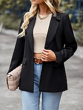 billige Blazere og dresser-Dame Blazer Pustende Bekvem Lomme Fritid عادي Kontor Gate Avslappet Dagligdagstøy Enkeltkneppet Normal Aftæpning Normal Langermet Yttertøy Svart Hvit Grønn Sommer