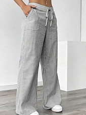 abordables jambe large et taille haute-Femmes Jambe large Slacks Streetwear Occasionnel Longueur complète Naturel Rayé Avec Poches Conception à cordon élastique Extérieur Confortable Fête Décontracté Quotidien Magenta Bleu ciel clair Gris