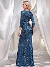 cheap BLUE-Mermaid / Trumpet Quinceanera Dresses Elegant Dress Formal Wedding Floor Length Long Sleeve Sweetheart Sequined with Sequin