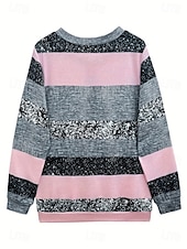 baratos Tops Listrados e Geométricos-Mulheres Moletons com zíper Geométrica Listrado Casual Manga Longa Gola Redonda Tops regulares Casa Rua Dia a Dia Zíper Imprimir Rosa Outono Inverno