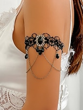 billige Halloween-tilbehør-Armbånd i gotisk blonde til dame med anheng og kjeder i svart edelsten, armbånd i vintage steampunk-stil til Halloween-kostymefest eller cosplay-tilbehør