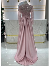 preiswerte Rosa-Meerjungfrauenschnitt Abendkleid Elegant Kleid Karneval Formell Bodenlang Langarm Illusionsausschnitt Abnehmbar Satin mit Perlen Überrock 2025