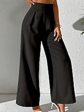 abordables jambe large et taille haute-Femmes Slacks Pantalon palazzo Mode Streetwear Longueur complète Naturel Uni Taille Élastique Extérieur Confortable Fête Week-end Abricot Noir Blanche Beige Automne Coupe régulière