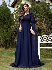 voordelige BLAUW-A-Lijn Quinceanera Jurken Elegante Jurk Formele Bruiloft Vloerlengte Mouwloos One Shoulder Chiffon met Plooitjes