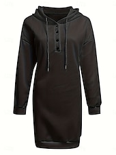 preiswerte Einfaches Kleid-Damen Minikleid Shiftkleid Lässig Täglich Lässiger Schnitt Grafik Langarm Mit Kapuze Schwarz Weiß Rosa Wein Frühling Herbst Winter