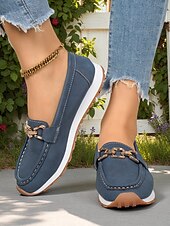 cheap Women&#039;s Slip-Ons &amp; Loafers-Women&#039;s Loafers with Gold Buckle – Casual Slip-On Flat Shoes for Garden Walks, Brunch &amp; Everyday Errands