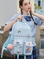 abordables Sacs à dos de Collège-Sac à dos de campus pour fille mignonne - design multi-poches, coutures à carreaux, léger et imperméable, grande capacité, adapté aux déplacements quotidiens noir rose bleu ciel