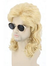 economico Parrucche storiche-parrucca da uomo, parrucca anni '80, parrucca bionda lunga e liscia, parrucca mullet, costume di Halloween, parrucca alla moda, accessori per feste eleganti.