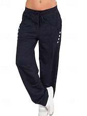 billige Straight-Leg Bukser-Dame Bukser Gatemote Fritid Full lengde Naturlig عادي Lomme Elastisk snordesign comfy Utendørs Bekvem utendørs Feriereise Ferie Mørkegrå Svart Mørk Marineblå lysegrå Høst Normal