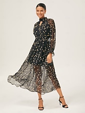 economico Abiti floreali-Per donna Femminile Vestito Casual Abito maxi Nero Manica Lunga A Pois Stampato Estate Interstagionale Collo Alto Vacanza Stile Boho XS S M