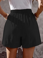 baratos Shorts-Mulheres chinês Calção Moda Roupa de rua Básico Curto Cintura Alta Tecido Bolsos Cintura elástica Confortável Macio Micro-Elástica Ao ar livre Férias Rua Azul marinho Preto Branco Verão Primavera