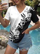 abordables T-shirt floral-Femmes T-shirt Fleuri Graphique Plantes ancien Mode Hawaïen Manche Courte Col en V Hauts Réguliers Quotidien Sortir Week-end Imprimé Blanche Été Printemps