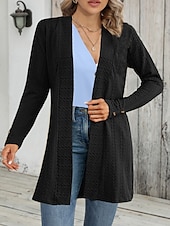 cheap Coats &amp; Trench Coats-Women&#039;s Casual Jacket Breathable Comfortable Buttons Casual Plain Vacation Street Casual Daily Wear Single Breasted Regular Collarless Regular Fit Long Sleeve Outerwear Black Apricot Gray Fall Winter