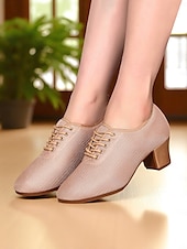 cheap Dance Sneakers-Women&#039;s Mesh Lace-Up Ballroom Dance Shoes with Low Heel, Breathable Professional Practice Footwear for Latin and Waltz Performance