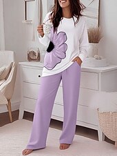 preiswerte Blusenanzüge für Damen-Damen Mode T Shirt Hosen-Sets Langarm Rundhals Blumen Grafik Druck Alltagstauglich Rosa Blau Purpur Frühling Normale Passform