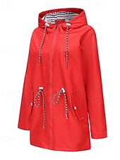 cheap Active Jacket-Women&#039;s Trench Coat Warm Comfortable Zipper Pocket Fashion Outdoor Plain Holiday Going out Zipper Regular Hooded Regular Fit Long Sleeve Outerwear Black Red Green Fall Winter
