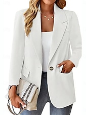 billige Blazere og dresser-Dame Blazer Pustende Bekvem Knapper Lomme Fritid عادي Kontor Gate Avslappet Dagligdagstøy Enkeltkneppet Normal Aftæpning Normal Langermet Yttertøy Svart Hvit Rød Sommer